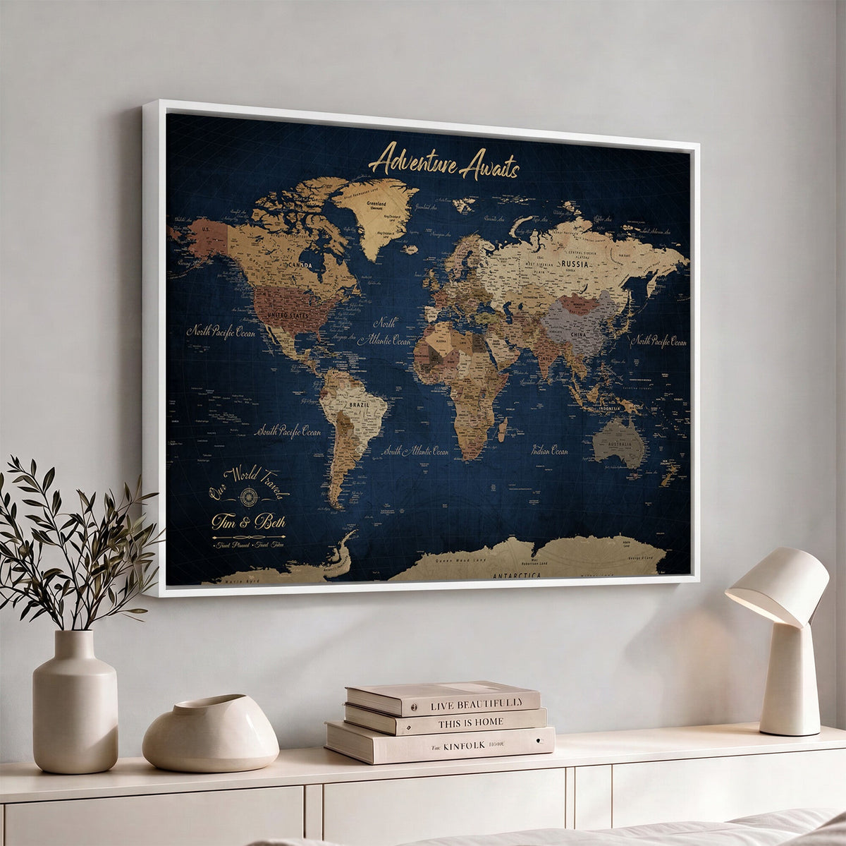 74477969-MGV-CV-36X24 - Custom Push Pin World Map Canvas | Personalized Travel Tracker | Wedding Anniversary Gift for Couples | Adventure Map Wall Art with Pins