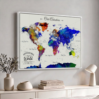 88162438-MGV-CV-36X24 - Our Family Adventures Push Pin World Map Wall Art Canvas Print | Family Travel Tracker Map with Pins