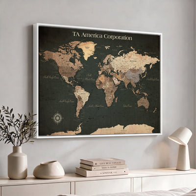 55857205-MGV-CV-36X24 - Extra Large Framed Personalize Push Pin World Map Wall Art Canvas Print for Travel Tracking