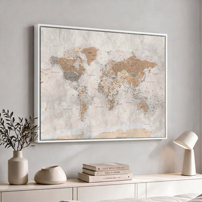 18074626DD-MGV-CV-36X24 - Extra Large Framed Personalize Push Pin World Map Wall Art Canvas Print for Travel Tracking NEWMAP - 009