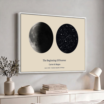 CSTM914LIRIKD-MGV-CV-36X24 - Moon and Stars Canvas Print – Personalized Moon Phase and Star Map Wall Art