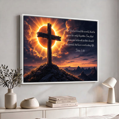 PatioSign02JSS-MGV-CV-36X24 - Custom Bible Verse Cross Canvas, Personalized Christian Wall Art