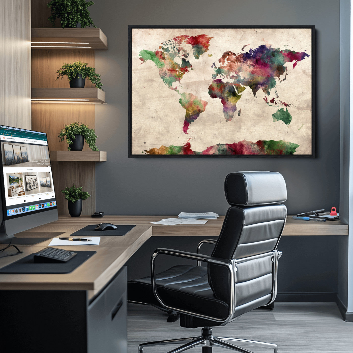Push Pin World Map Canvas Print – Framed Wall Art for Couples to Track Their Travels – Anniversary Gift or Home Adventure Decor