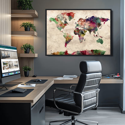 Push Pin World Map Canvas Print – Framed Wall Art for Couples to Track Their Travels – Anniversary Gift or Home Adventure Decor
