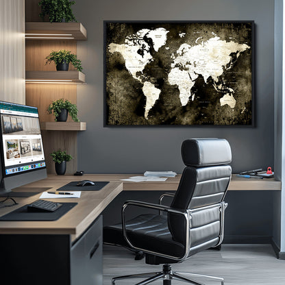 66737-MGV-CV-36X24-Push Pin World Map Canvas Print – Framed Wall Art for Couples to Track Their Travels – Anniversary Gift or Home Adventure Decor