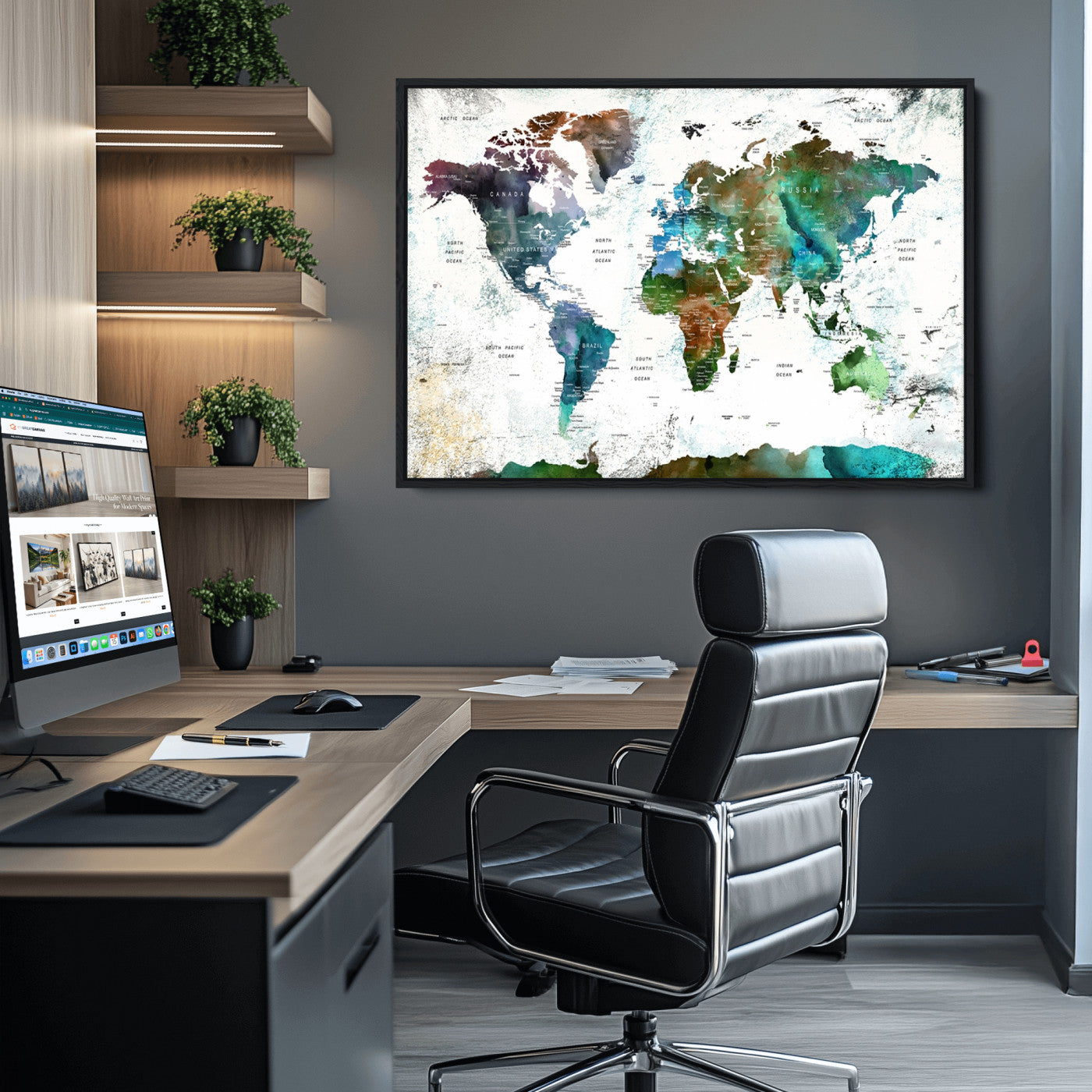 Push Pin World Map Canvas Print – Framed Wall Art for Couples to Track Their Travels – Anniversary Gift or Home Adventure Decor