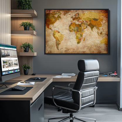 Push Pin World Map Canvas Print – Framed Wall Art for Couples to Track Their Travels – Anniversary Gift or Home Adventure Decor