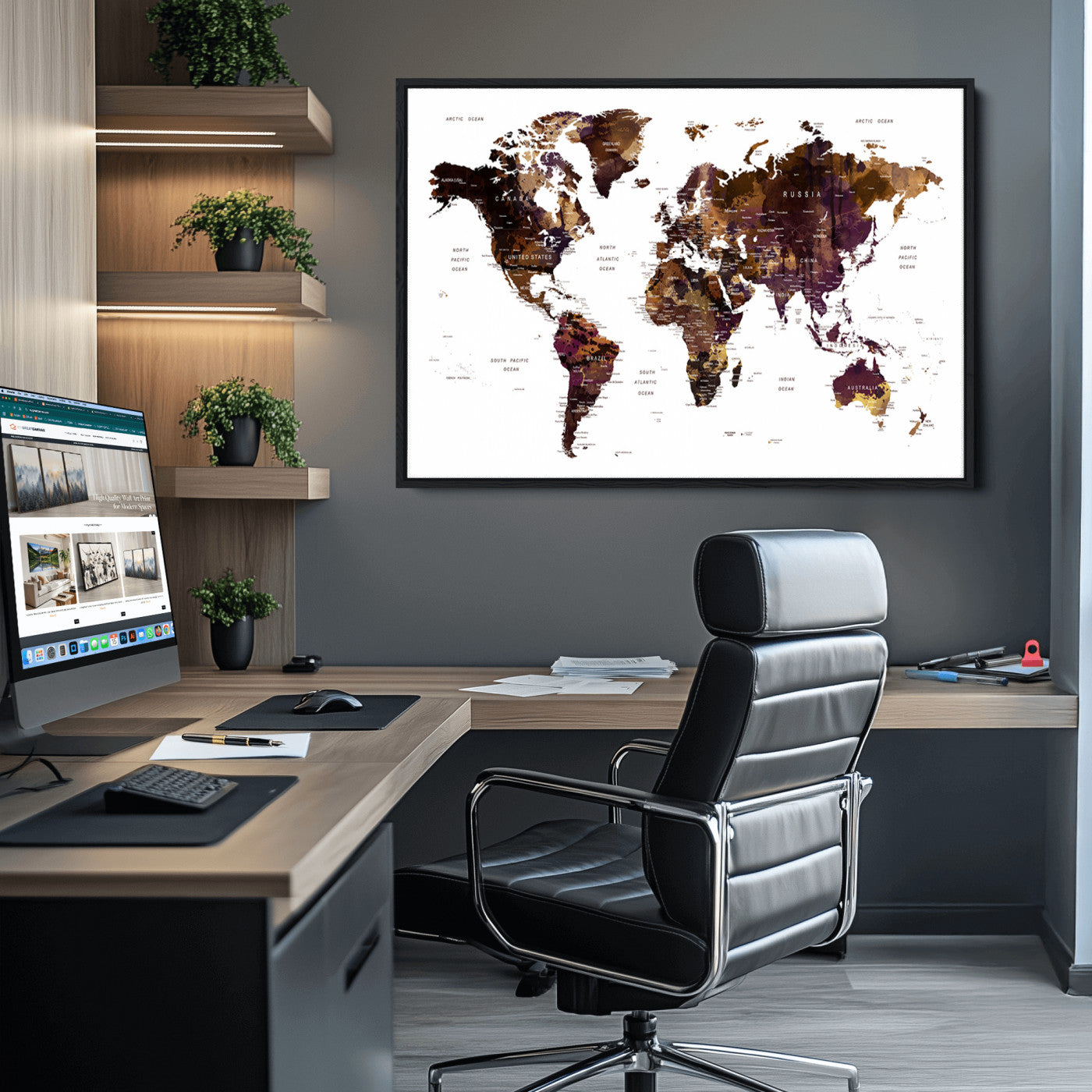 Push Pin World Map Canvas Print – Framed Wall Art for Couples to Track Their Travels – Anniversary Gift or Home Adventure Decor