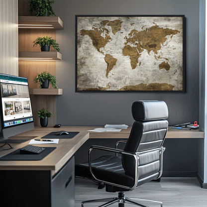 Push Pin World Map Canvas Print – Framed Wall Art for Couples to Track Their Travels – Anniversary Gift or Home Adventure Decor