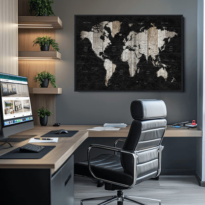 Push Pin World Map Canvas Print – Framed Wall Art for Couples to Track Their Travels – Anniversary Gift or Home Adventure Decor