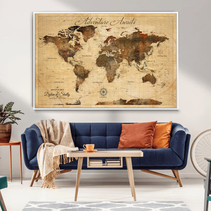 57497711-MGV-FC-36X24_White-Personalized World Map Canvas Print - Customizable Push Pin Framed World Map Print on Canvas - Custom Quote on Map Print