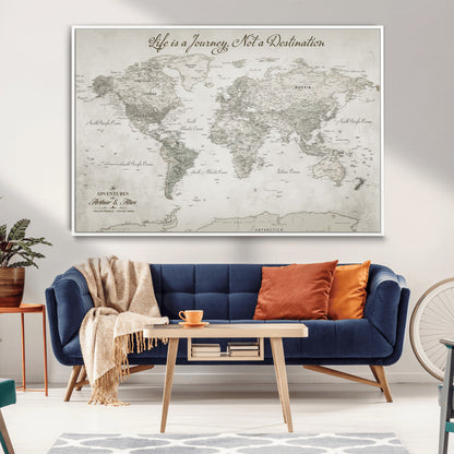 11398637-MGV-CV-36X24-Framed World Map Canvas – Custom Push Pin Travel Tracker – Personalized Wall Art for Adventurers, Home Office or Study Room Decor