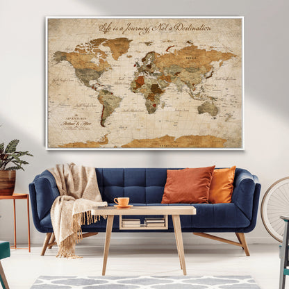 79036691-MGV-CV-30X20-Custom Push Pin World Map Wall Canvas Print – Personalized Travel Tracker with Pins – Framed Custom Quotie Canvas for Home Office Decor