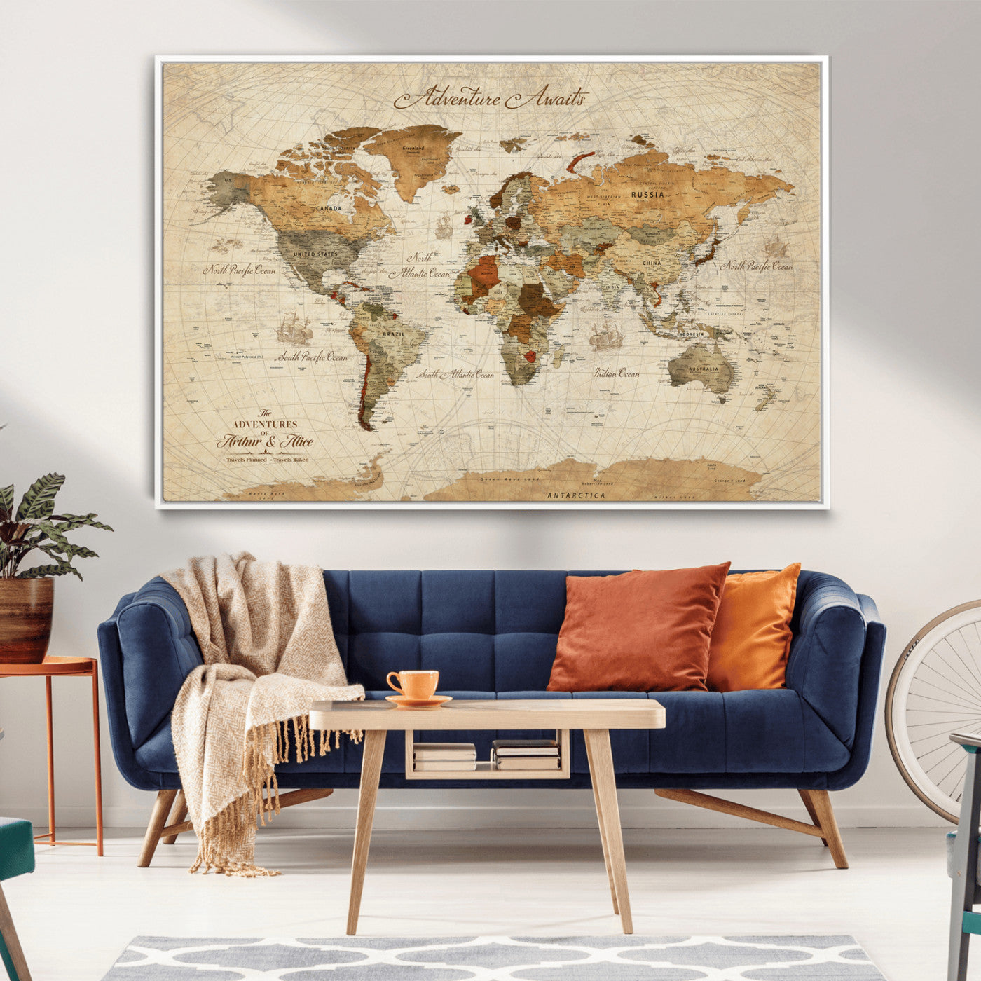 64295326-MGV-CV-30X20-Custom Push Pin World Map Wall Canvas Print – Personalized Travel Tracker with Pins – Framed Custom Quotie Canvas for Home Office Decor