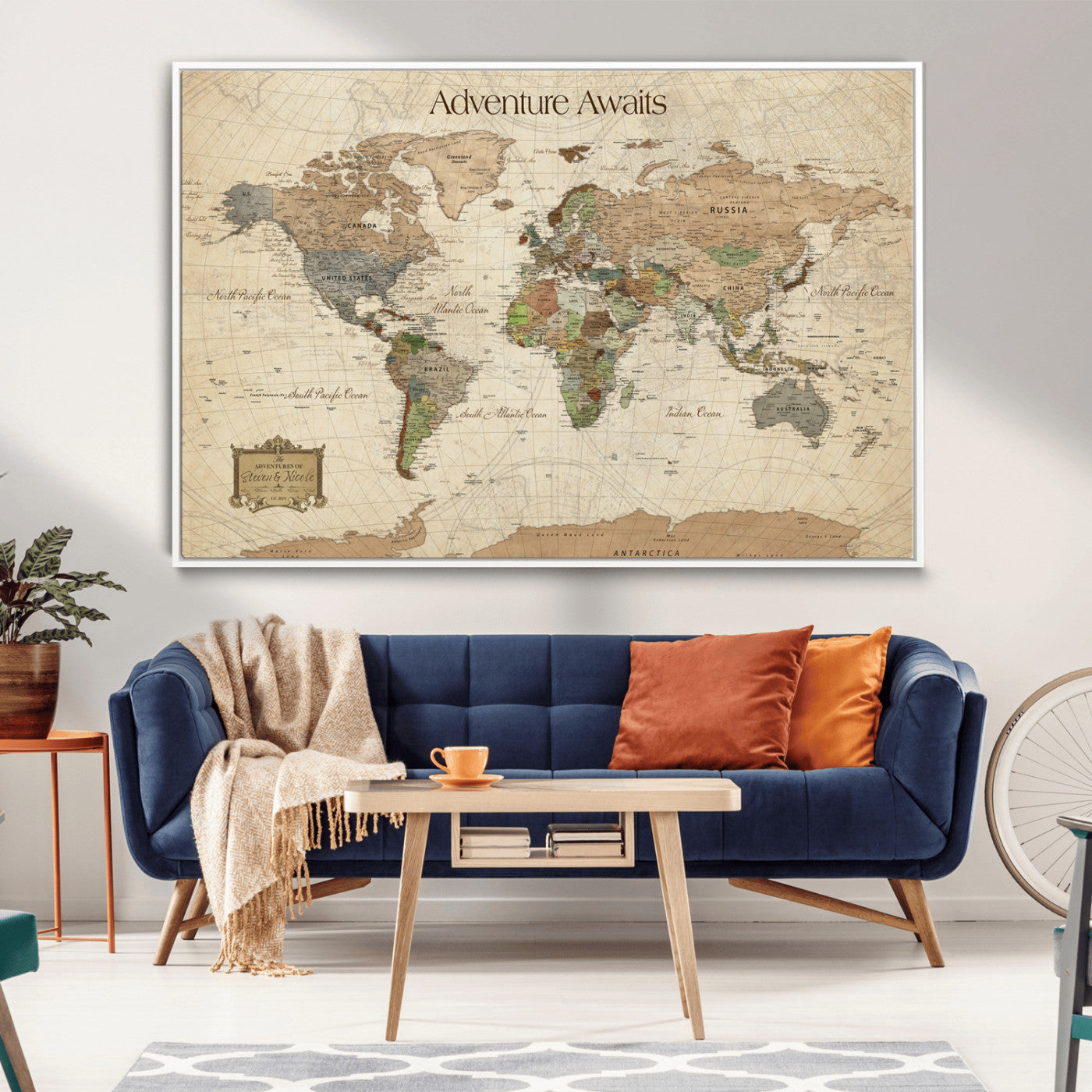 33020399-MGV-CV-30X20-Custom Push Pin World Map Wall Canvas Print – Personalized Travel Tracker with Pins – Framed Custom Quotie Canvas for Home Office Decor