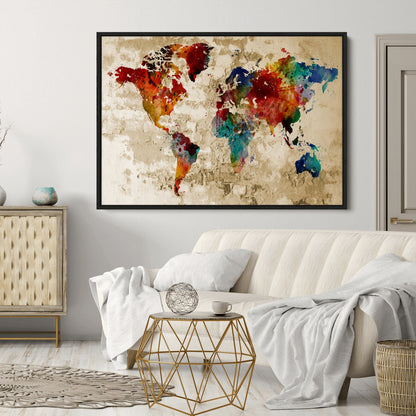 Push Pin World Map Canvas Print – Framed Wall Art for Couples to Track Their Travels – Anniversary Gift or Home Adventure Decor