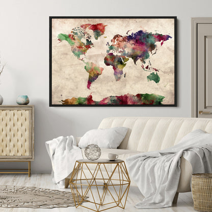 Push Pin World Map Canvas Print – Framed Wall Art for Couples to Track Their Travels – Anniversary Gift or Home Adventure Decor