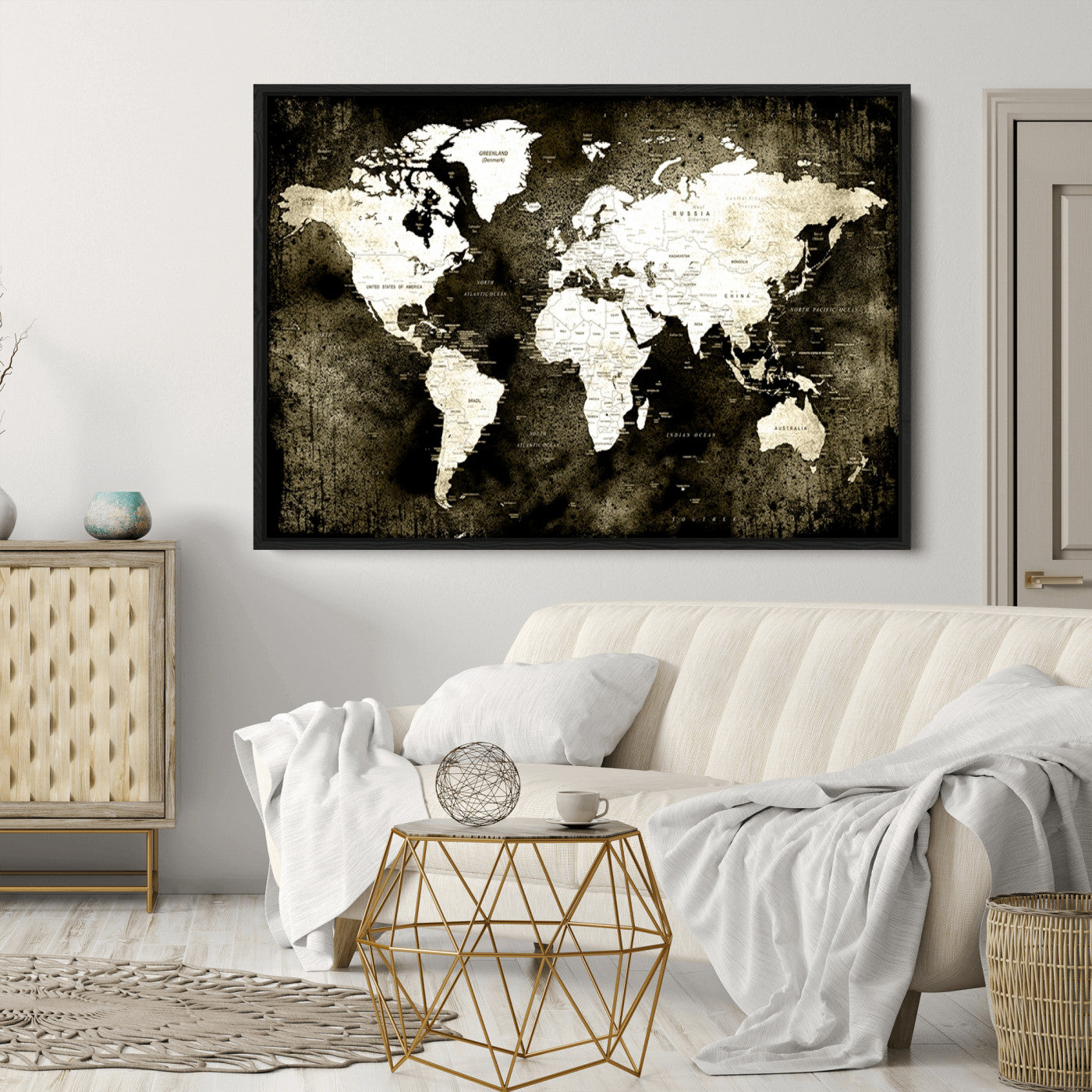 66737-MGV-CV-36X24-Push Pin World Map Canvas Print – Framed Wall Art for Couples to Track Their Travels – Anniversary Gift or Home Adventure Decor