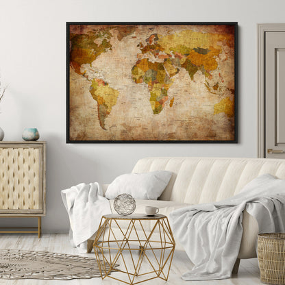 Push Pin World Map Canvas Print – Framed Wall Art for Couples to Track Their Travels – Anniversary Gift or Home Adventure Decor
