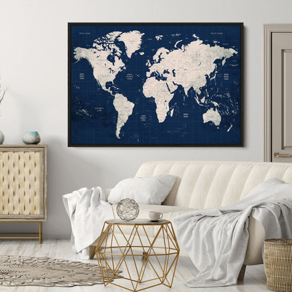 Push Pin World Map Canvas Print – Framed Wall Art for Couples to Track Their Travels – Anniversary Gift or Home Adventure Decor