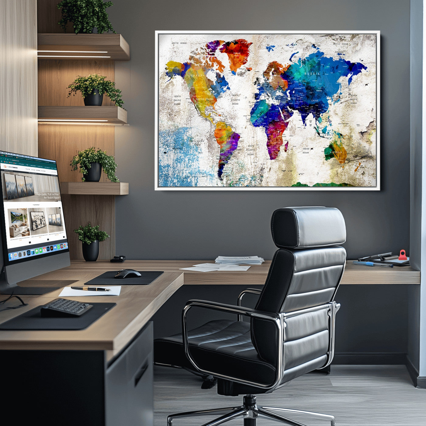 Push Pin World Map Canvas Print – Framed Wall Art for Couples to Track Their Travels – Anniversary Gift or Home Adventure Decor