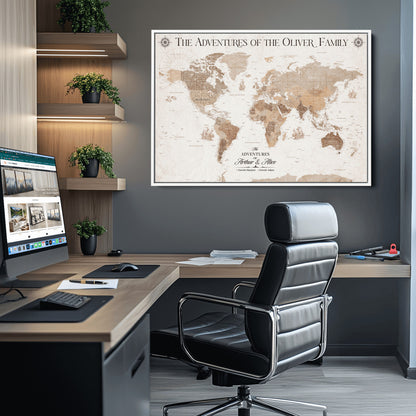 58395047-MGV-CV-36X24-Personalized Framed World Map Canvas Wall Art Print – Custom Push Pin Travel Tracker Lover - Custom World Map on Canvas