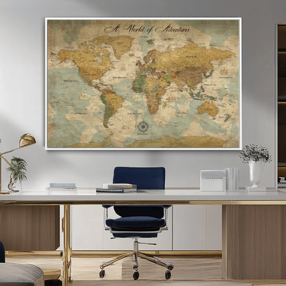 75690627-MGV-CV-36X24-Personalized World Map Print, Customizable Push Pin Framed World Map Print on Canvas - Custom Quote on Map Print,