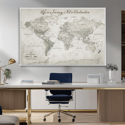 Custom Push Pin World Map Wall Canvas Print – Personalized Travel Tracker with Pins – Framed Custom Quotie Canvas for Home Office Decor