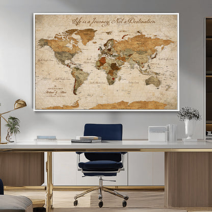 79036691-MGV-CV-30X20-Custom Push Pin World Map Wall Canvas Print – Personalized Travel Tracker with Pins – Framed Custom Quotie Canvas for Home Office Decor