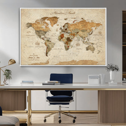 64295326-MGV-CV-30X20-Custom Push Pin World Map Wall Canvas Print – Personalized Travel Tracker with Pins – Framed Custom Quotie Canvas for Home Office Decor