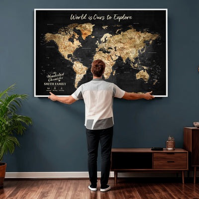 73732636-MGV-CV-36X24 - Custom Push Pin World Map Wall Art Canvas Print | Personalized Travel Tracker with Pins Framed Large for Home and Office Decor