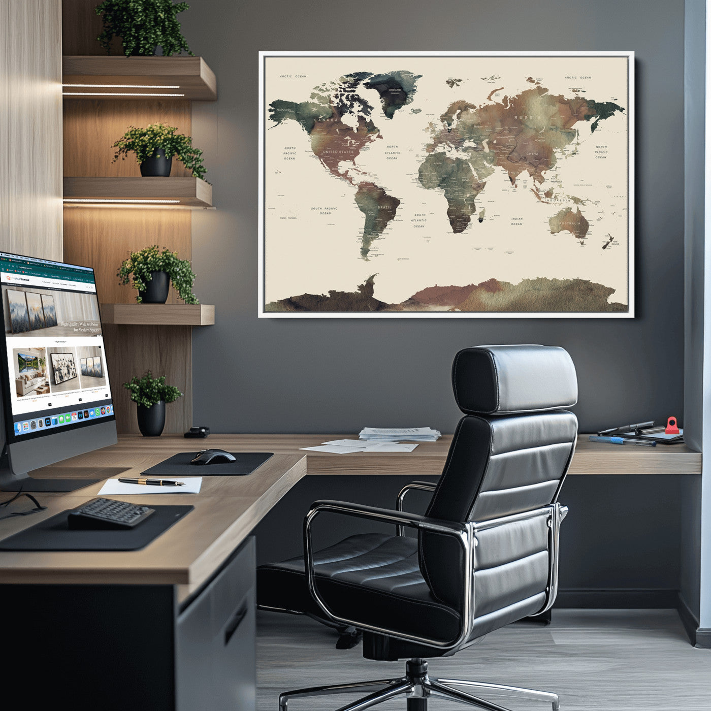 Push Pin World Map Canvas Print – Framed Wall Art for Couples to Track Their Travels – Anniversary Gift or Home Adventure Decor
