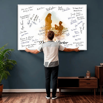 75692697-MGV-CV-36X24 - Wedding Guest Book Alternative Wall Art Canvas Print, Personalized Couple Photo Guestbook Wedding Signature Poster, Custom Couple Photo Guestbook Canvas, Bridal Shower Reception Decor