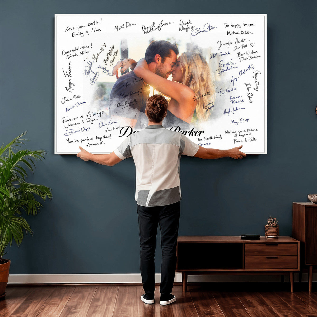 14788122-MGV-CV-36X24 - Wedding Guest Book Alternative Wall Art Canvas Print, Personalized Couple Photo Guestbook Wedding Signature Poster, Custom Couple Photo Guestbook Canvas, Bridal Shower Reception Decor