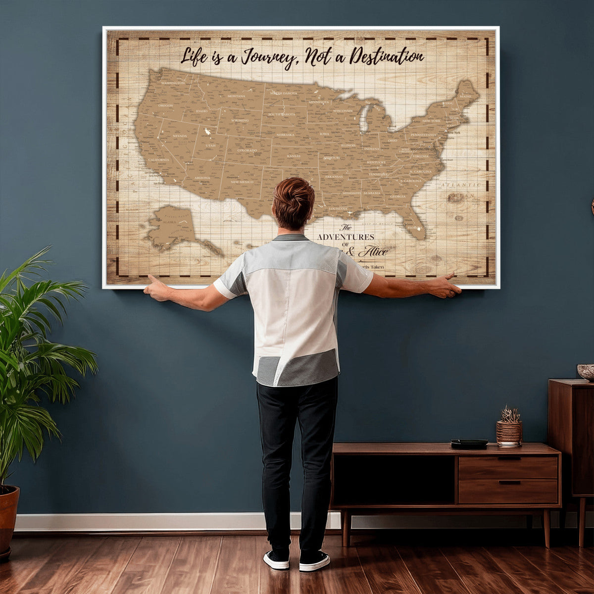 19102499-MGV-CV-36X24 - Personalized USA Push Pin Travel Map, Custom United States Map, Push Pin Map, USA Bucket List Map, Anniversary Gift | Couple Travel Map Wall Art