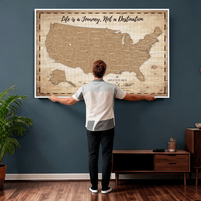 19102499-MGV-CV-36X24 - Personalized USA Push Pin Travel Map, Custom United States Map, Push Pin Map, USA Bucket List Map, Anniversary Gift | Couple Travel Map Wall Art