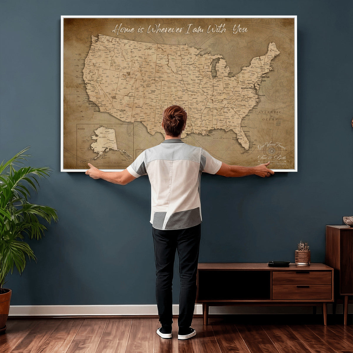 21454917-MGV-CV-36X24 - Personalized USA Push Pin Travel Map, Custom United States Map, Push Pin Map, USA Bucket List Map, Anniversary Gift | Couple Travel Map Wall Art