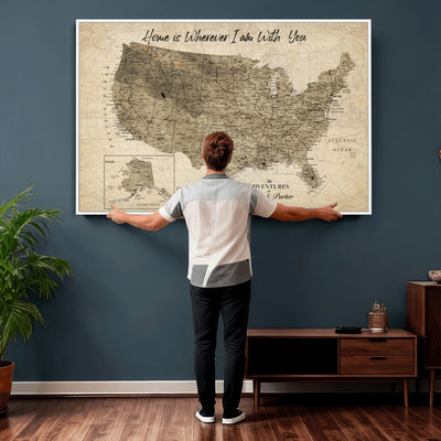 25440520-MGV-CV-36X24 - Detailed Personalized Push Pin United States Map Wall Art, States Visited Map, Office and Hallway Decor