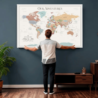 NEWMAP-4-MGV-CV-36X24 - Push Pin Customize World Map with Pins Board Wall Art Canvas Print