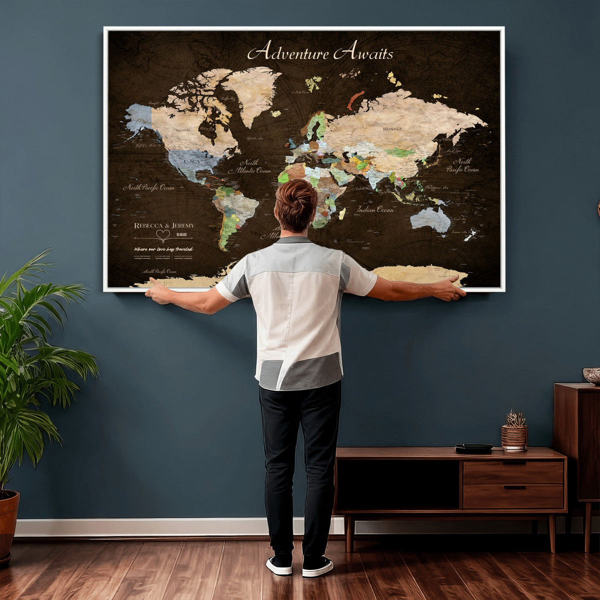 95753799-MGV-CV-36X24 - Custom Push Pin World Map Canvas Print | Personalized Travel Map Wall Art