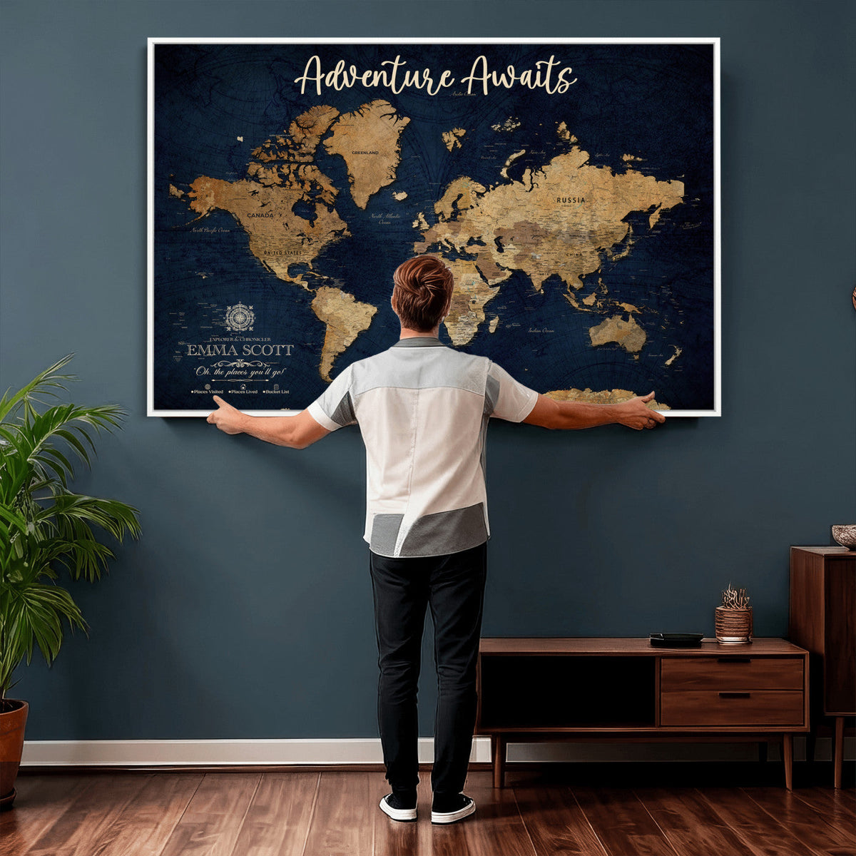 44399597-MGV-CV-36X24 - Custom Push Pin World Map Canvas Print | Personalized Travel Map Wall Art