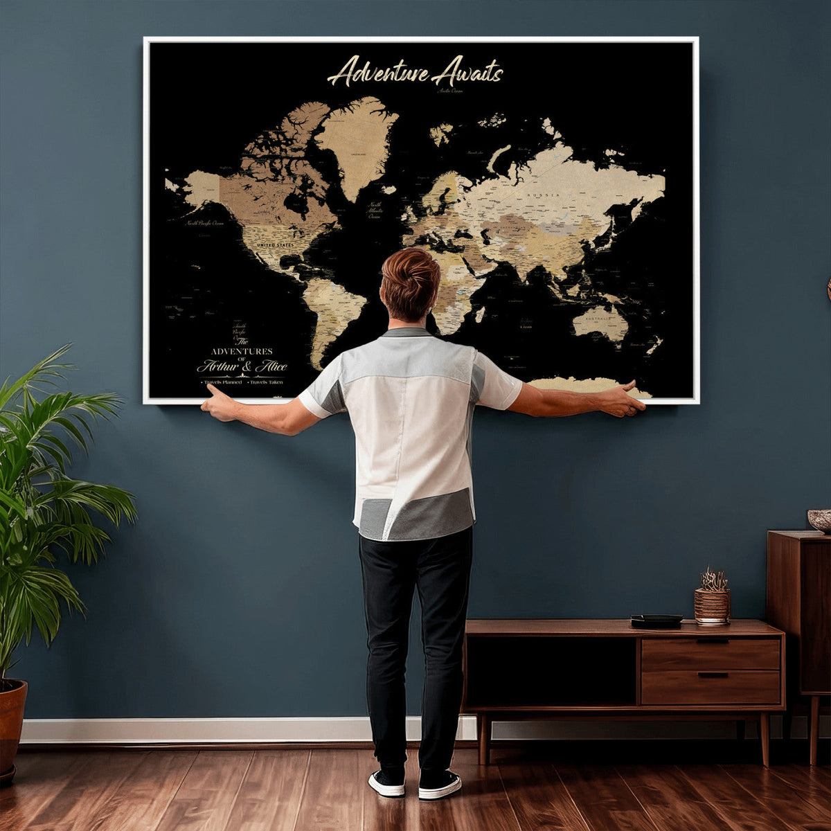 88415067-MGV-CV-36X24 - Custom Push Pin World Map Canvas Print | Personalized Travel Map Wall Art