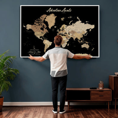 88415067-MGV-CV-36X24 - Custom Push Pin World Map Canvas Print | Personalized Travel Map Wall Art