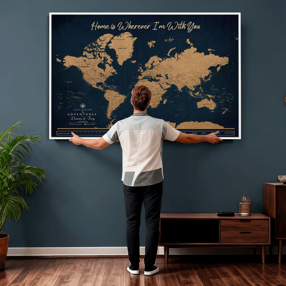 45598170-MGV-CV-36X24 - Custom Push Pin World Map Canvas Print | Personalized Travel Map Wall Art