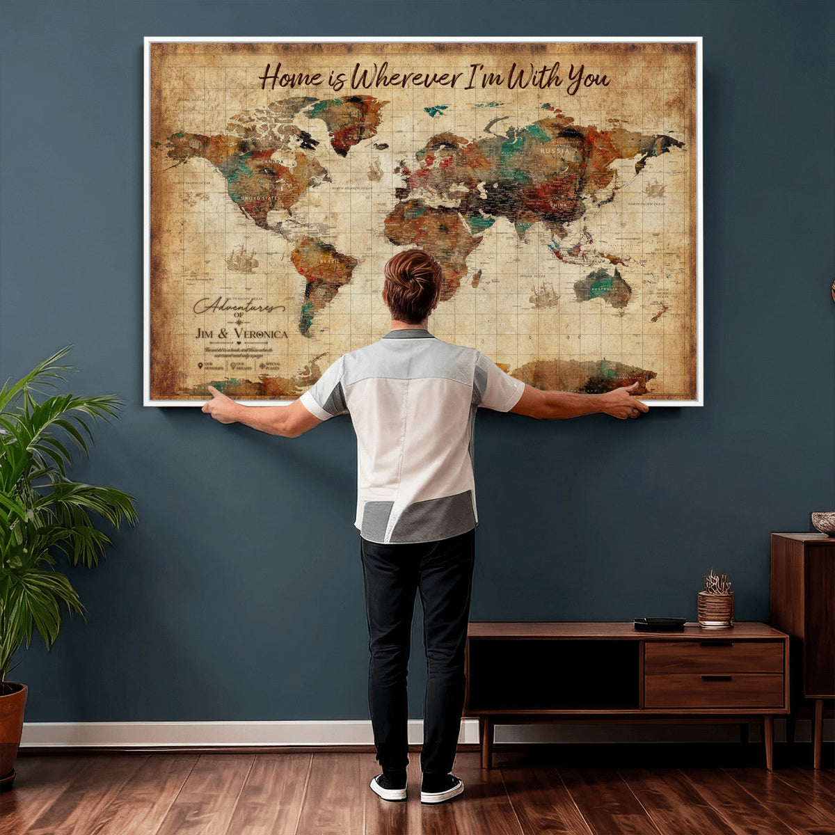 48389322-MGV-CV-36X24 - Custom Push Pin World Map Canvas Print | Personalized Travel Map Wall Art