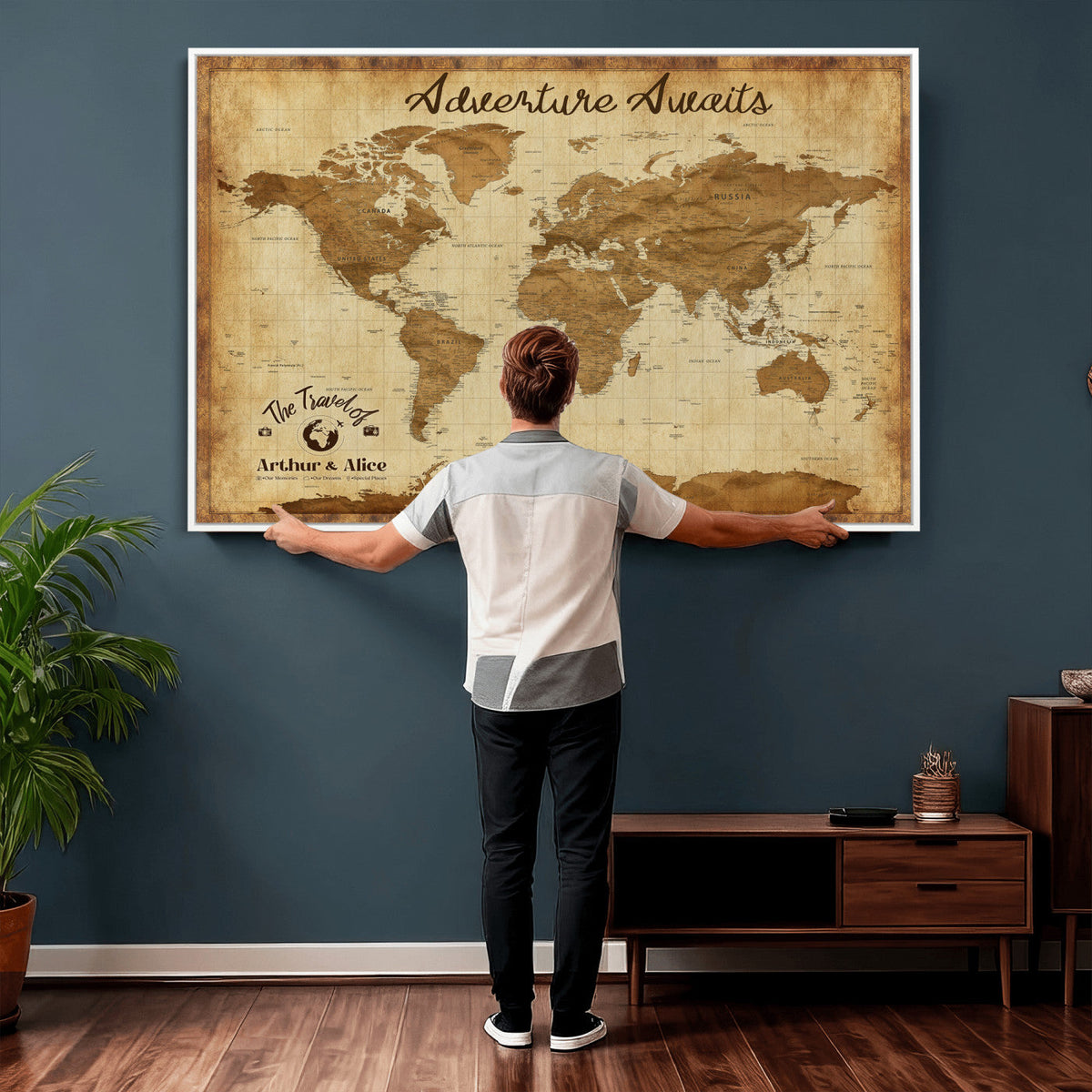 43427501-MGV-CV-36X24 - Custom Push Pin World Map Canvas Print | Personalized Travel Map Wall Art