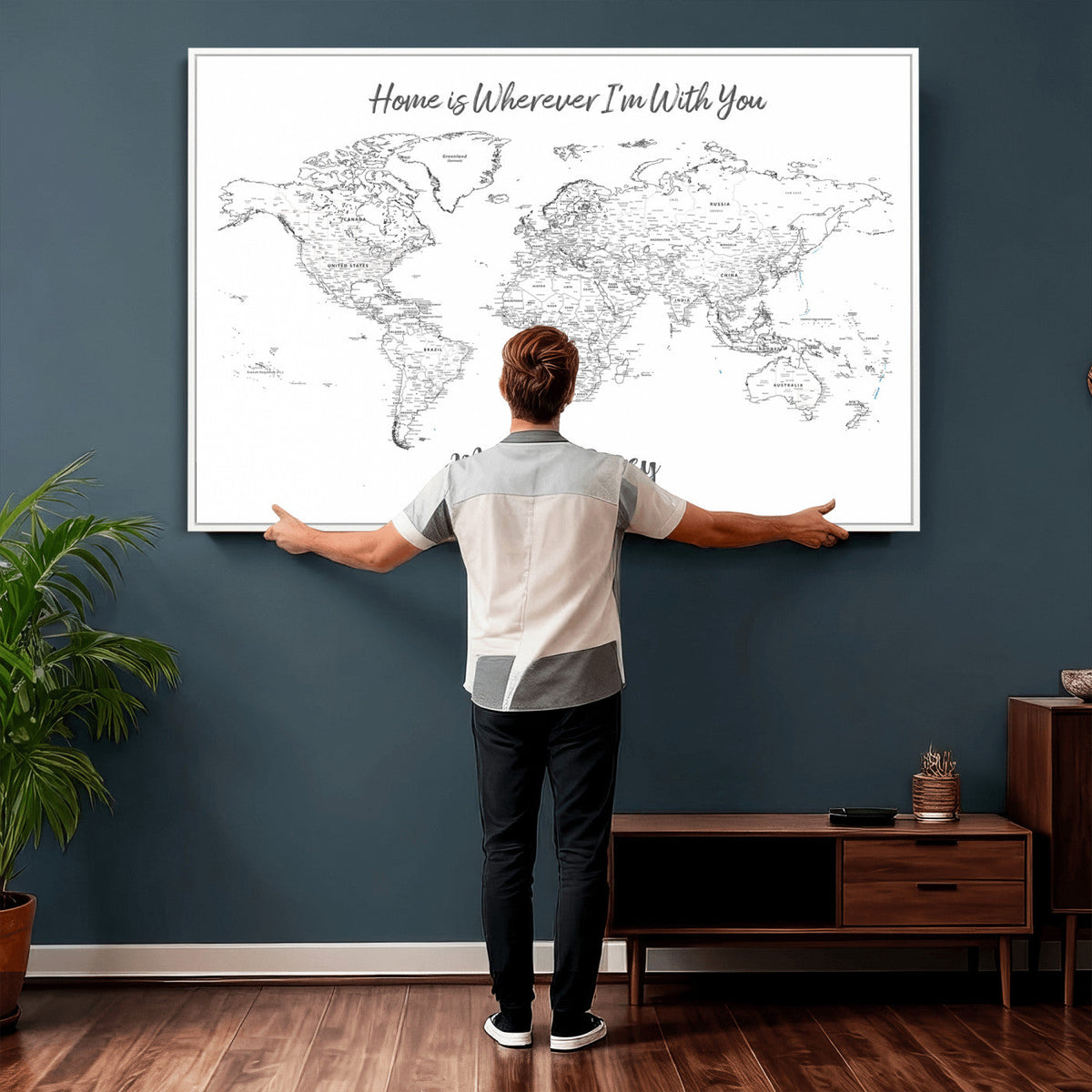 84721465-MGV-CV-36X24 - Custom Push Pin World Map Canvas Print | Personalized Travel Map Wall Art