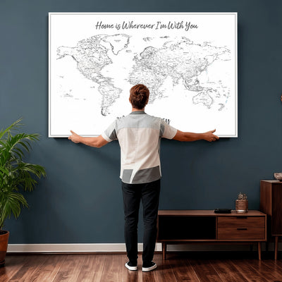 84721465-MGV-CV-36X24 - Custom Push Pin World Map Canvas Print | Personalized Travel Map Wall Art