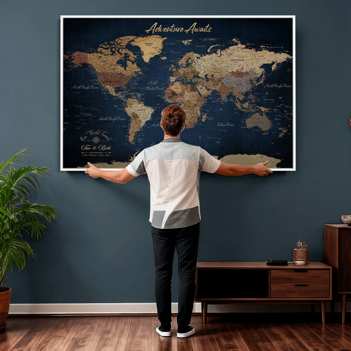 74477969-MGV-CV-36X24 - Custom Push Pin World Map Canvas | Personalized Travel Tracker | Wedding Anniversary Gift for Couples | Adventure Map Wall Art with Pins