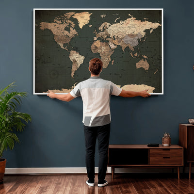 42327656-MGV-CV-36X24 - Extra Large Framed Personalize Push Pin World Map Wall Art Canvas Print for Travel Tracking - NEWMAP-116
